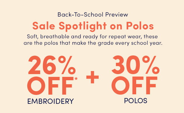 26% off embroidery + 30% off merch