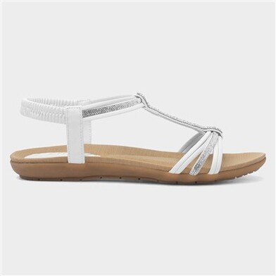 Lilley Womens White Strappy Diamante T-Bar Sandal