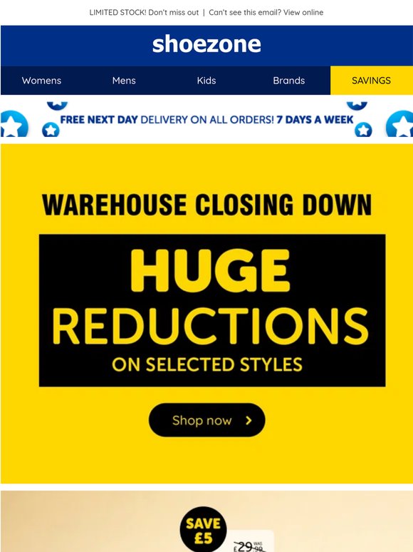 Warehouse clearance SALE - £5 OFF selected styles!