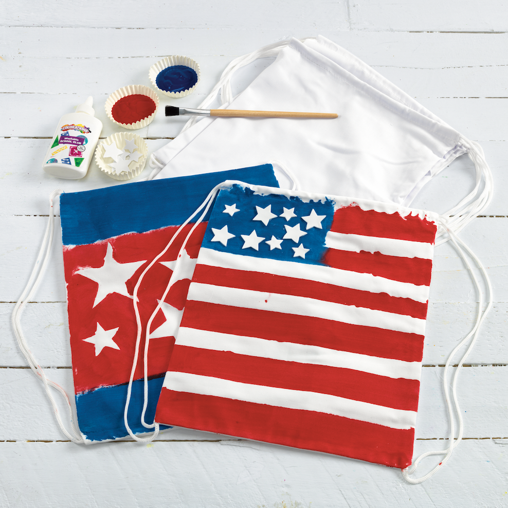 Colorations® 4th of July USA Drawstring Backpack Craft Kit - Makes 12 Crafts