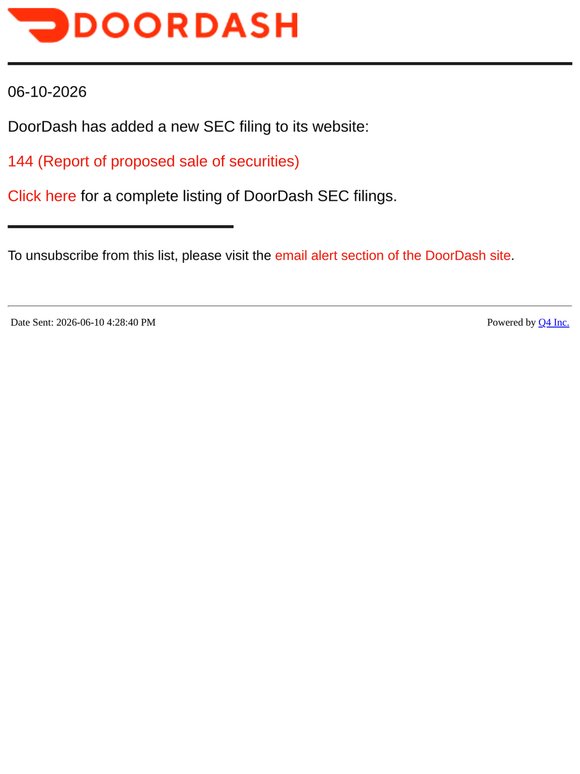 DoorDash - 144 (Report of proposed sale of securities) SEC Filing
