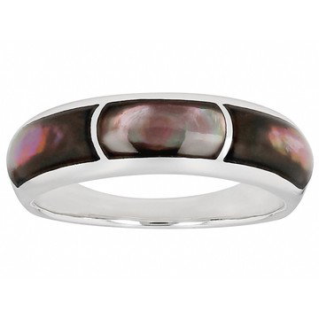 Tahitian Mother-of-Pearl Rhodium Over Sterling Silver Inlay Band Ring