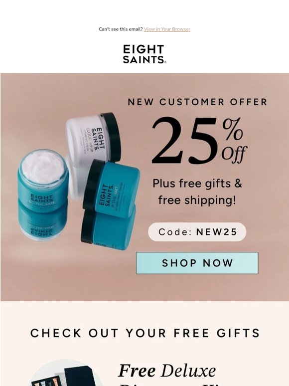25% off, free gifts & free shipping!