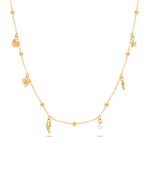 Written In The Sand Mini Charm Necklace (Gold)