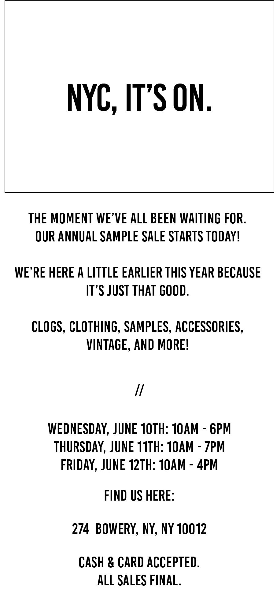 NYC, IT'S ON.