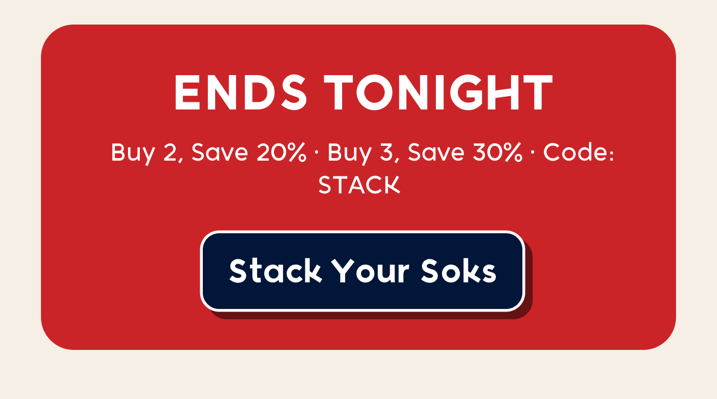 Red sale banner promoting up to 30% off Soks sleeves with code "STACK."