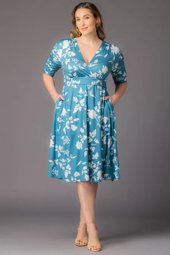 Image of Gabriella Midi Dress  - Aqua Blooms -  Plus