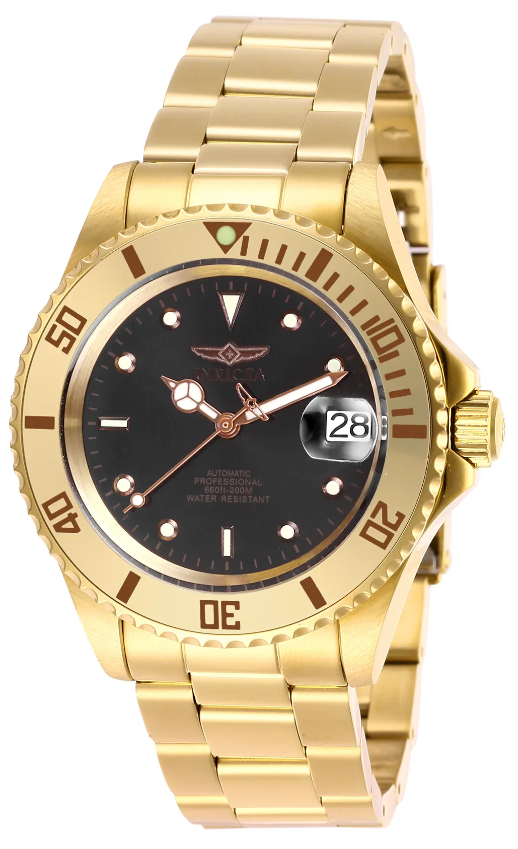 Image of Invicta Men's 40mm Pro Diver Automatic Date Contrasting Dial Goldtone Bracelet Watch