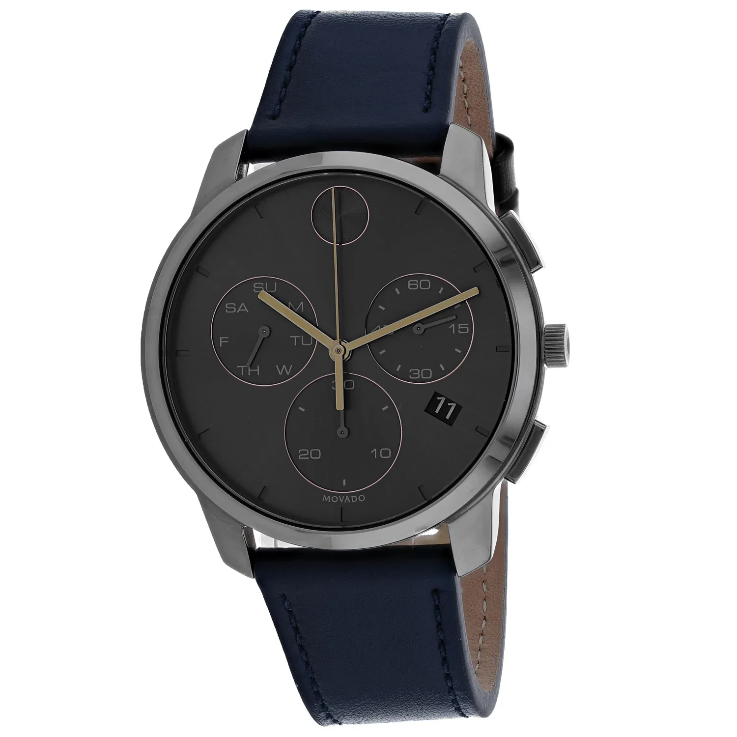 Image of Movado Men's 40mm Bold Thin Swiss Quartz Chronograph Blue & Grey Leather Strap Watch