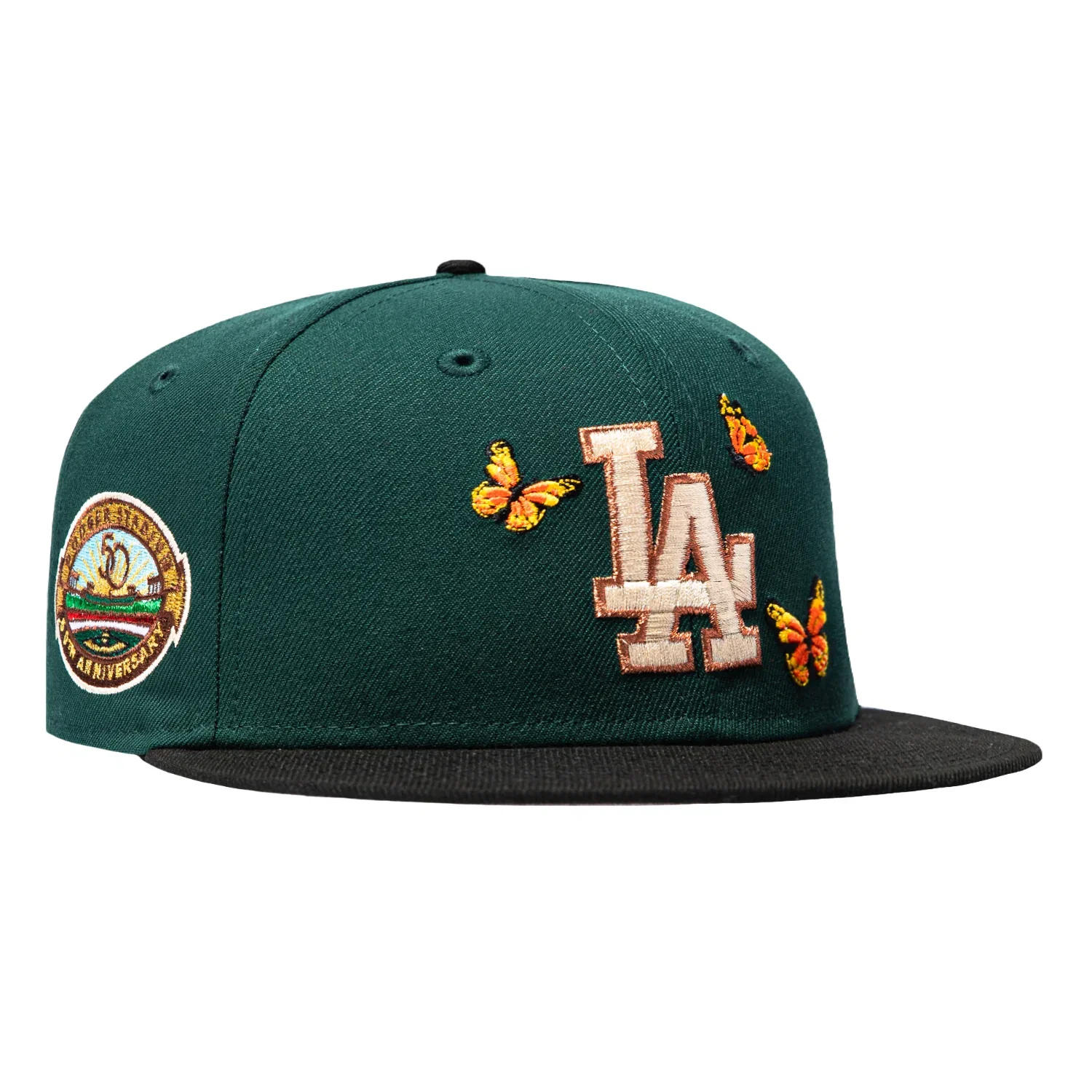 Image of New Era 59Fifty Los Angeles Dodgers 50th Anniversary Stadium Patch Monarch Hat - Green, Black