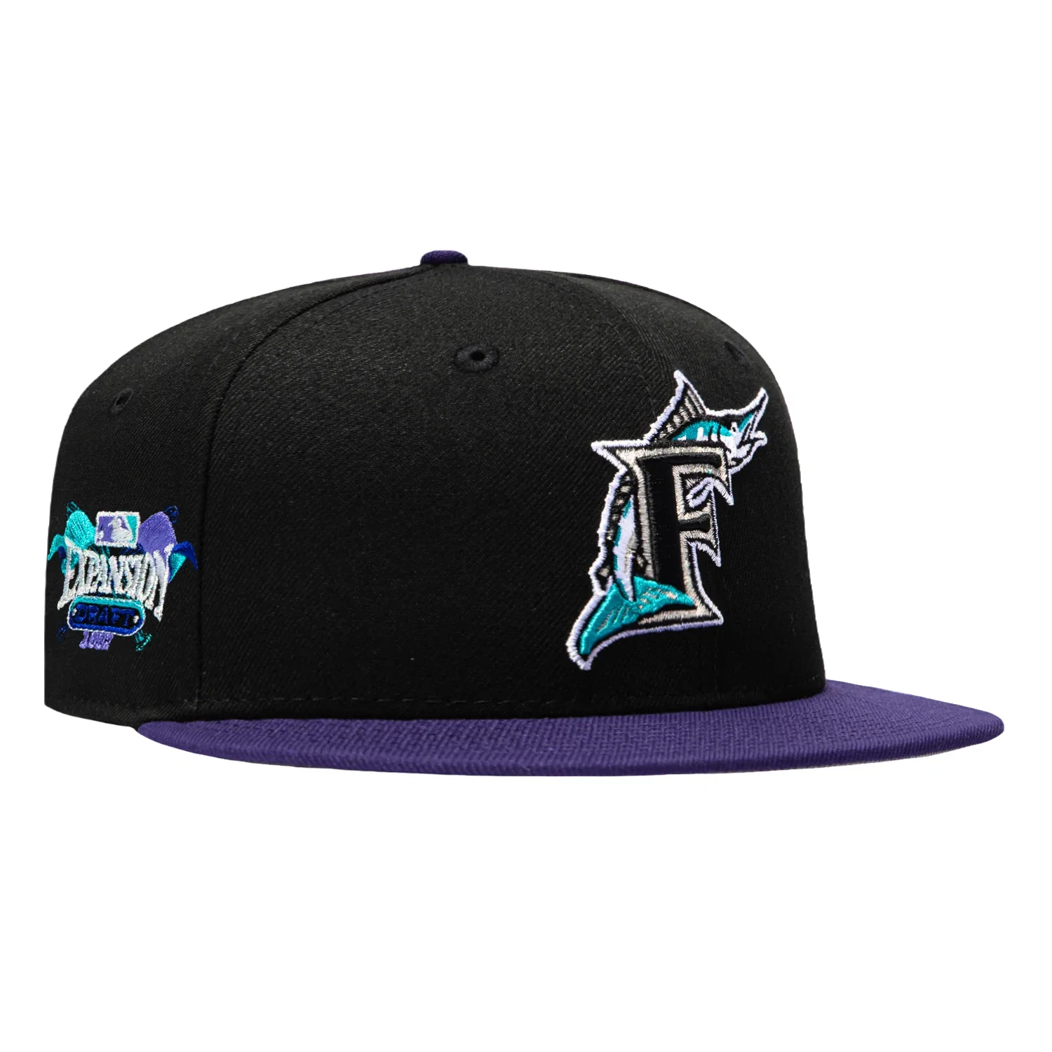 Image of New Era 59Fifty Miami Marlins 1992 Expansion Draft Patch Hat - Black, Purple