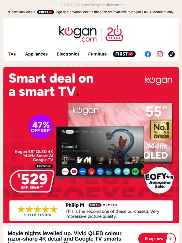 EOFY TV Deal 📺 55" QLED 4K 144Hz Smart AI Google TV NOW $529 (47% OFF standard retail price)