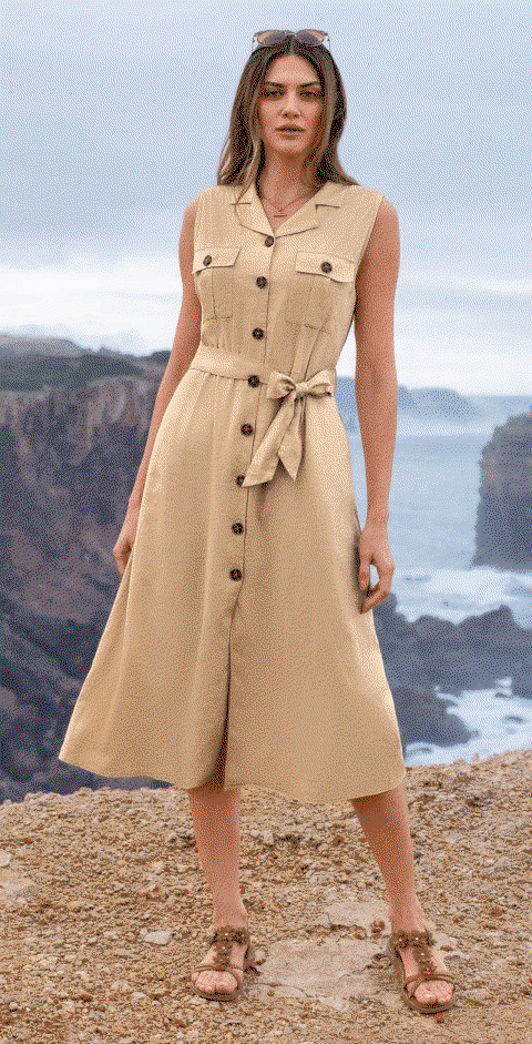 Ladies Linen Blend Safari Dress