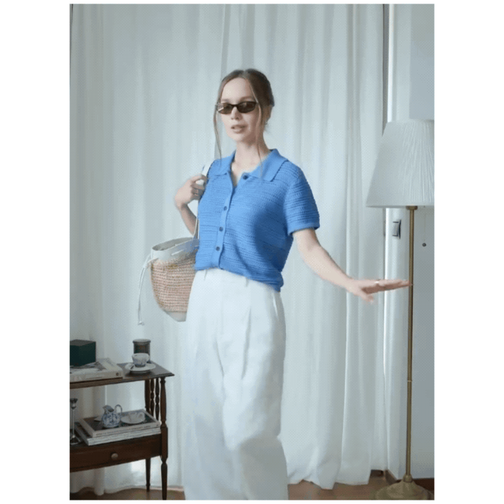 Petite Studio's Dotty Knit Top in Blue