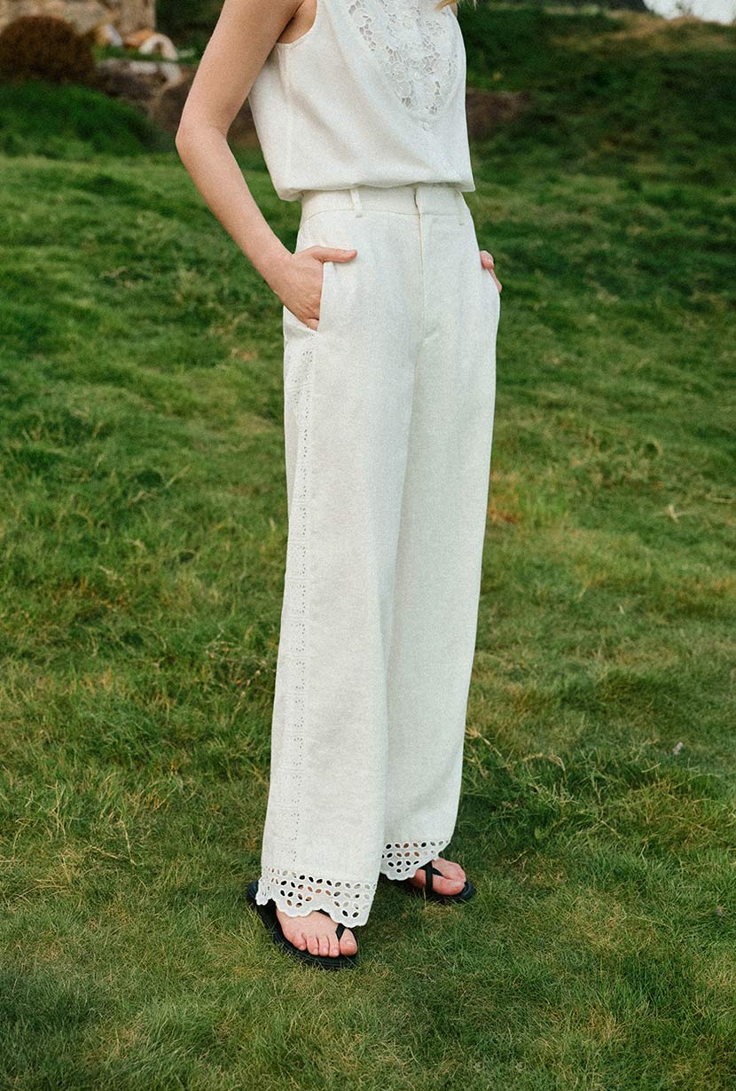 Image of Dasha Eyelet Linen Pants - White