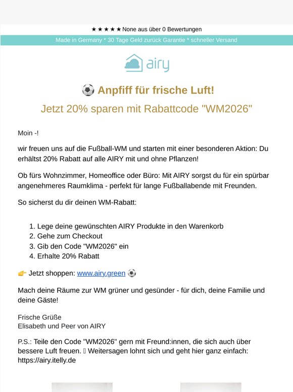 Anpfiff für frische Luft: 20% WM-Rabatt