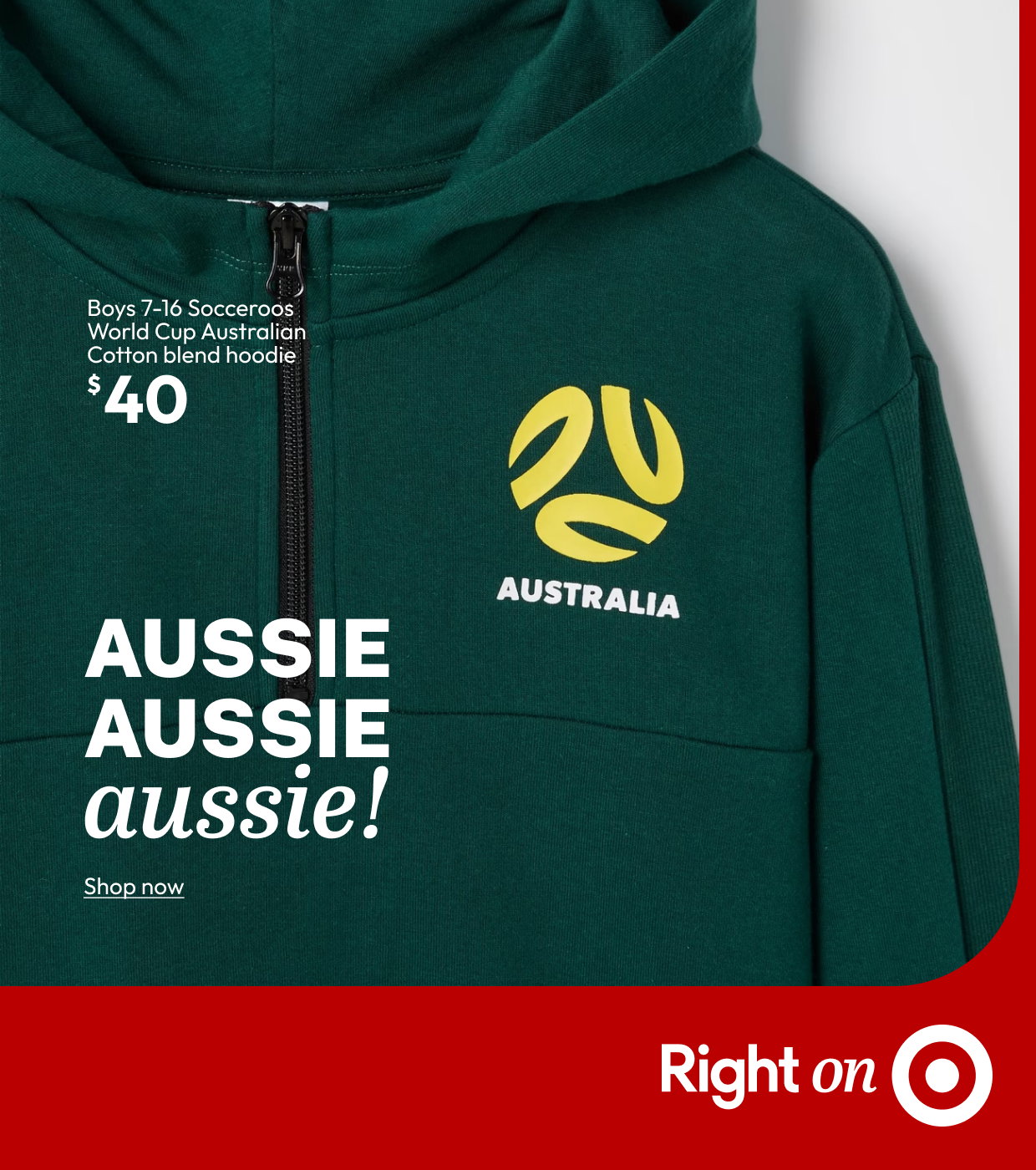 Boys 7-16 Socceroos World Cup Australian Cotton blend hoodie