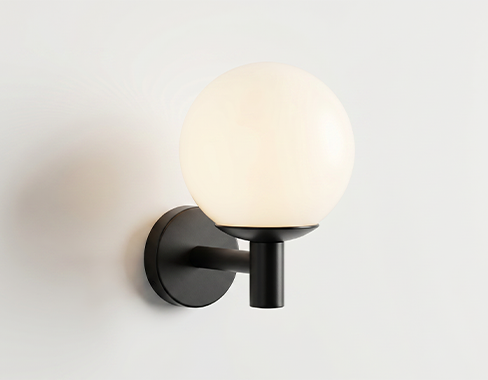 Aplique de exterior Lindby Dangan, negro/blanco, cristal, Ø 20 cm