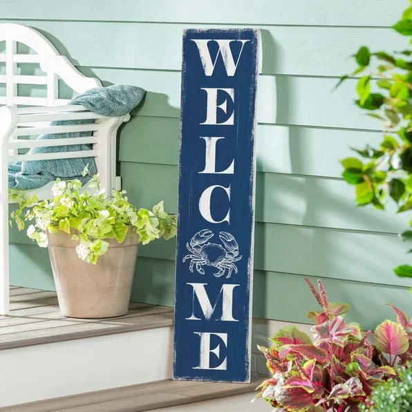 Coastal Porch Leaner Welcome Crab 46" H