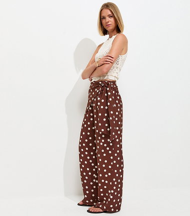 Cream Polka Dot Satin Lace Trim Midi Dress