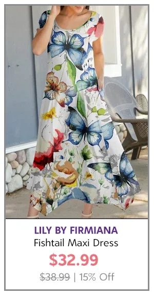 Lily by Firmiana Women's Cap Sleeve Fishtail Maxi Dress Blue & White Floral Abstract