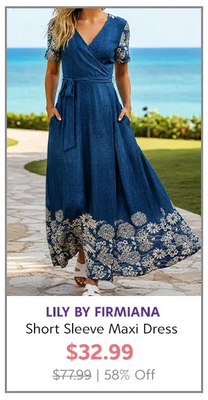 Lily by Firmiana Women’s Short Sleeve Maxi Dress Women’s Apparel Navy Cream Border Print
