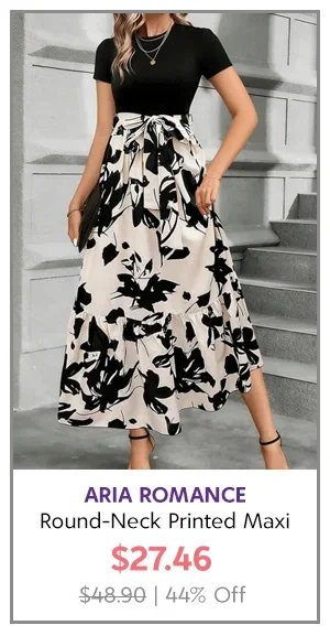 Aria Romance Short-Sleeve Round-Neck Printed Maxi Dress