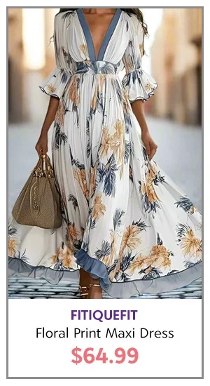 Women's Floral Print Maxi Dress With Deep V-Neck & Flare Sleeves