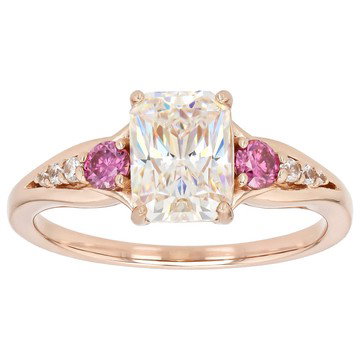 White Strontium Titanate with Pink Moissanite Fire® & Zircon 18k Rose Gold Over Silver Ring 2.35ctw