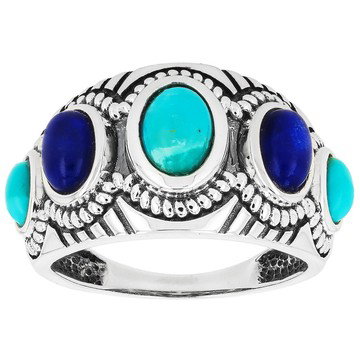 Blue Composite Turquoise & Lapis Oxidized Sterling Silver 5-Stone Ring, 7x5mm