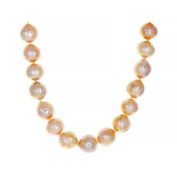 Natural Peach Color Cultured Kasumiga Pearl Rhodium Over Sterling Silver 18 Inch Strand Necklace