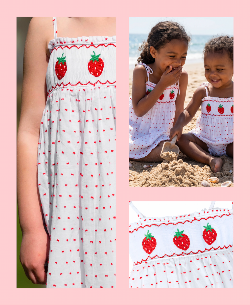 Strawberries Smocked Swiss Dot Collection