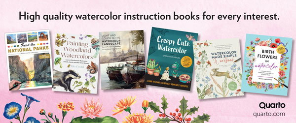 A collage of watercolor instruction book covers from the Quarto Group.