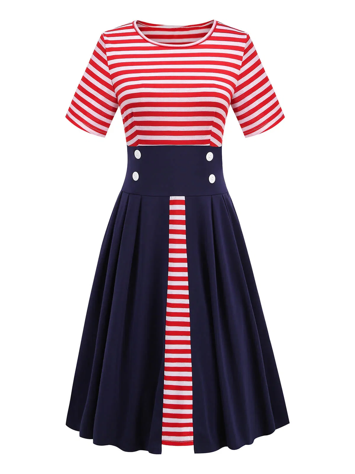 [Pre-Sale] Red & Blue 1970s Stripe Patchwork Swing Dress