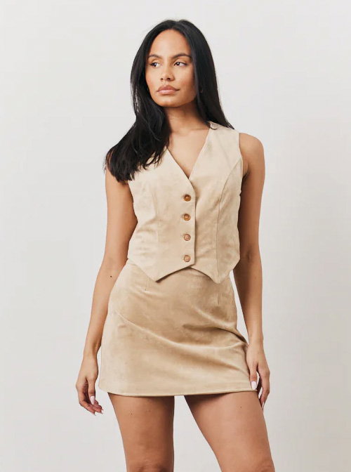 Camel Faux Suede Waistcoat