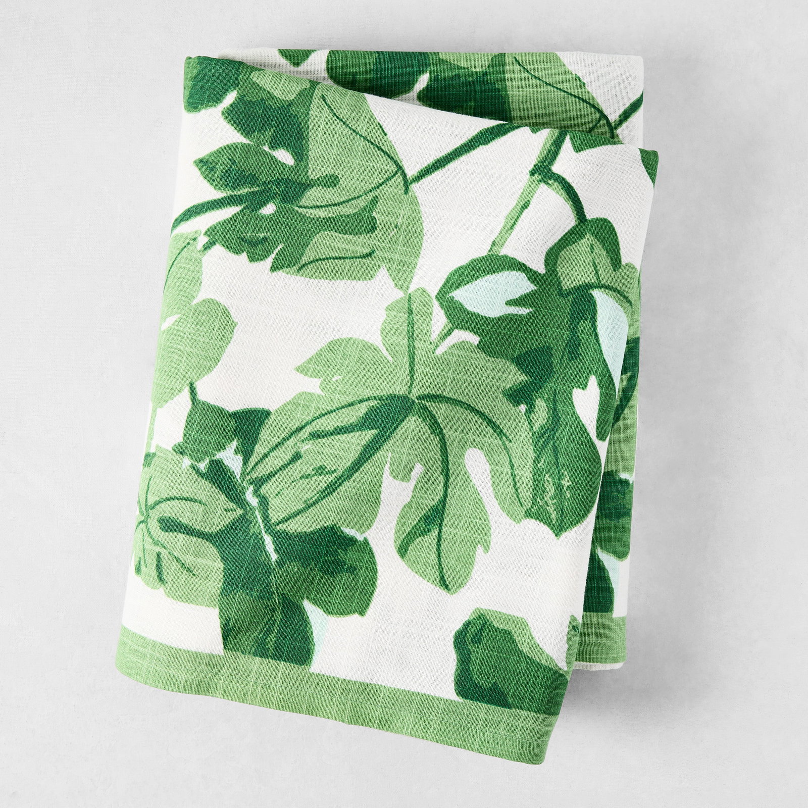 Image of Peter Dunham + Hudson Grace Green Fig Leaf Printed White Tablecloth
