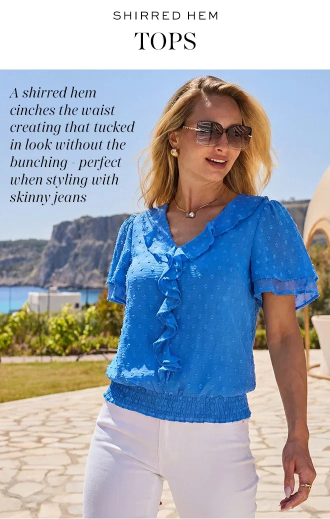 Cobalt Blue Dobby Spot Ruffle Front Blouse