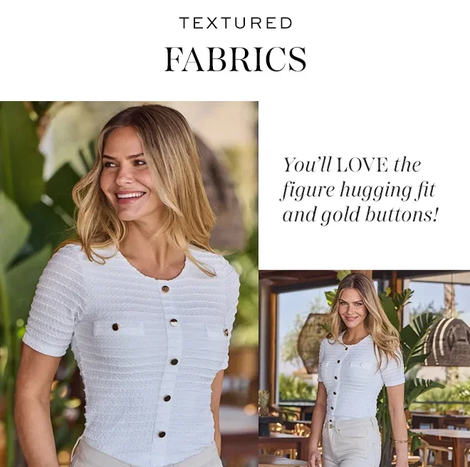 White Textured Button Front Top