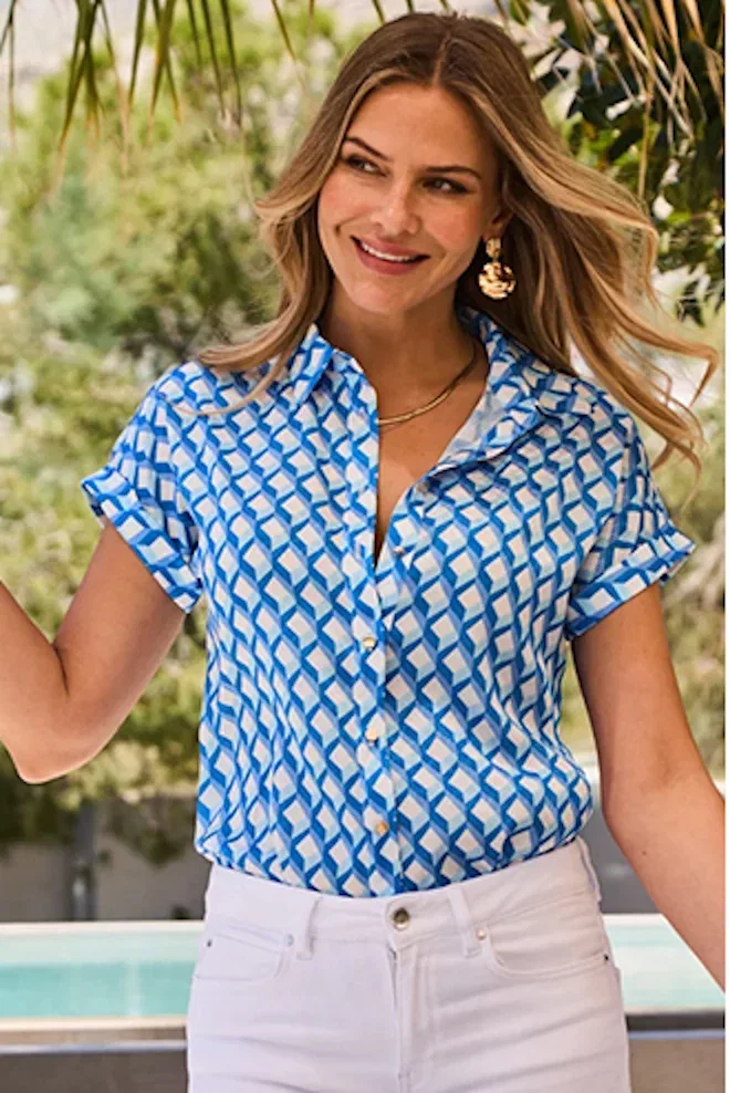 Blue Geometric Print Shirt