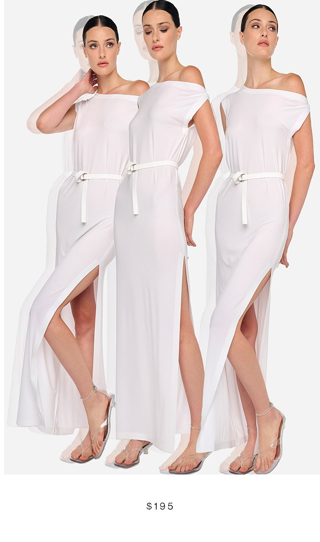 DROP SHOULDER LONG DRESS W/ SIDE SLIT