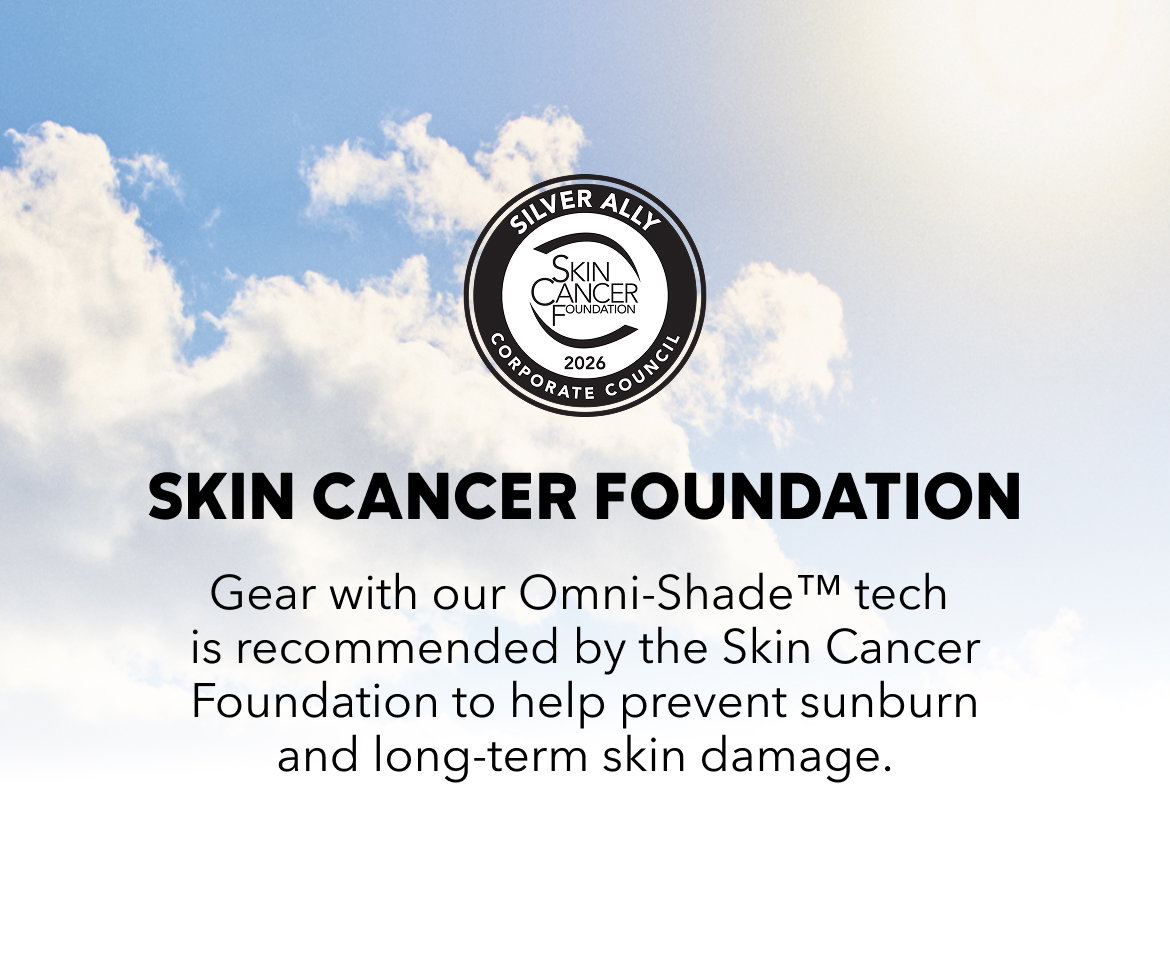 Skin Cancer Foundation badge, with Omni-Shade technology as the recommendation to prevent sunburn.