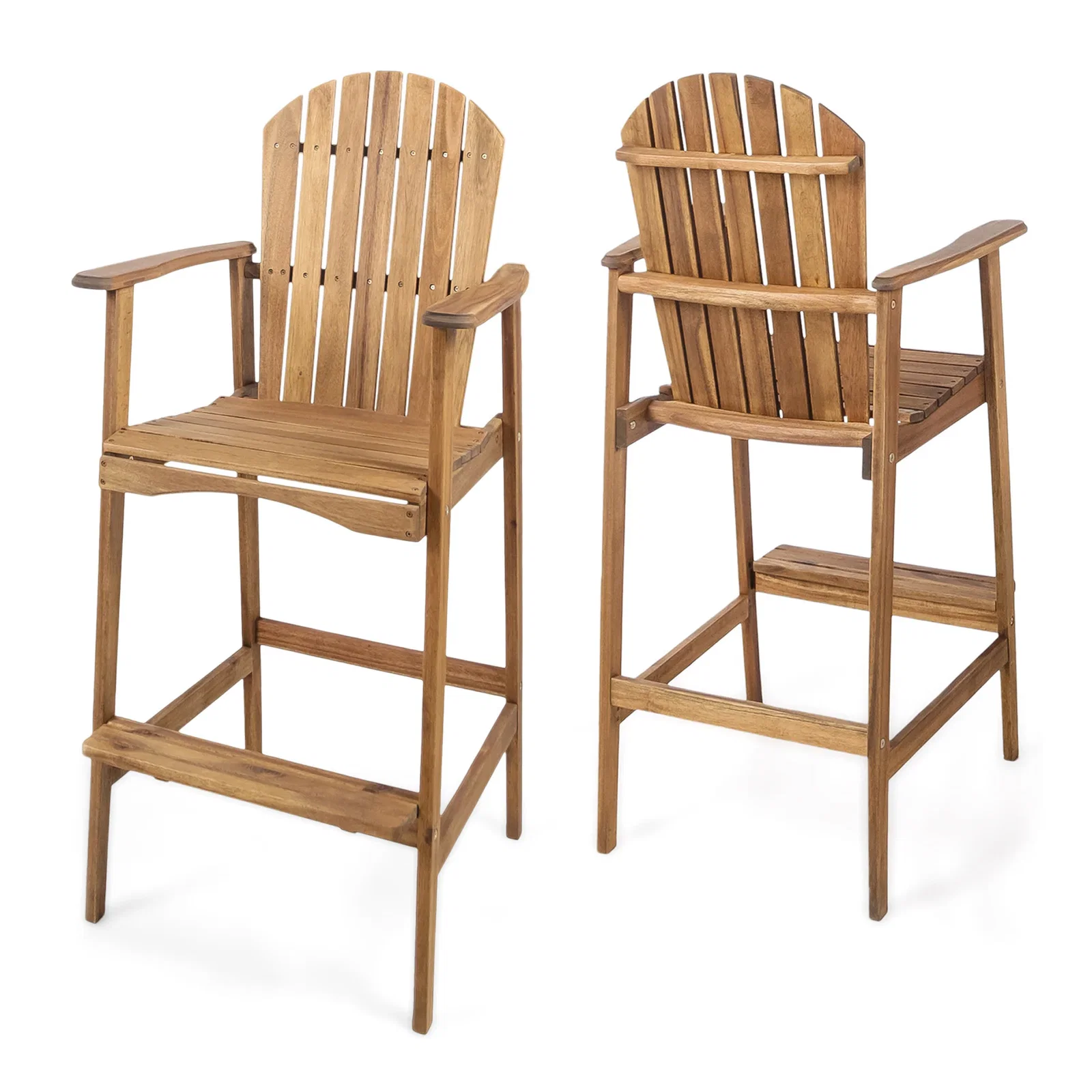 Image of Outdoor Acacia Wood Adirondack Barstools, Set of 2