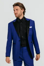 Bright Blue Contrast Peak Lapel Tuxedo Jacket