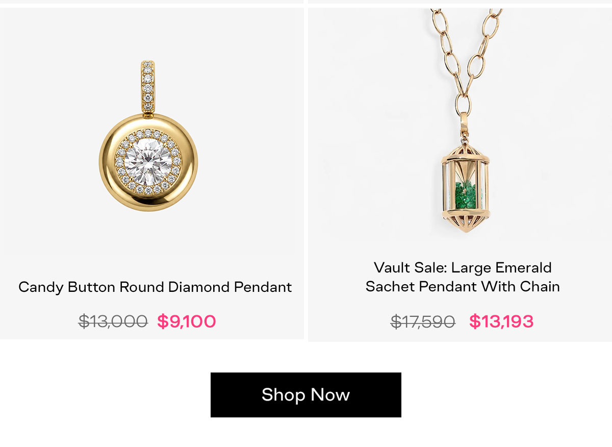 diamond button charm and large emerald sachet