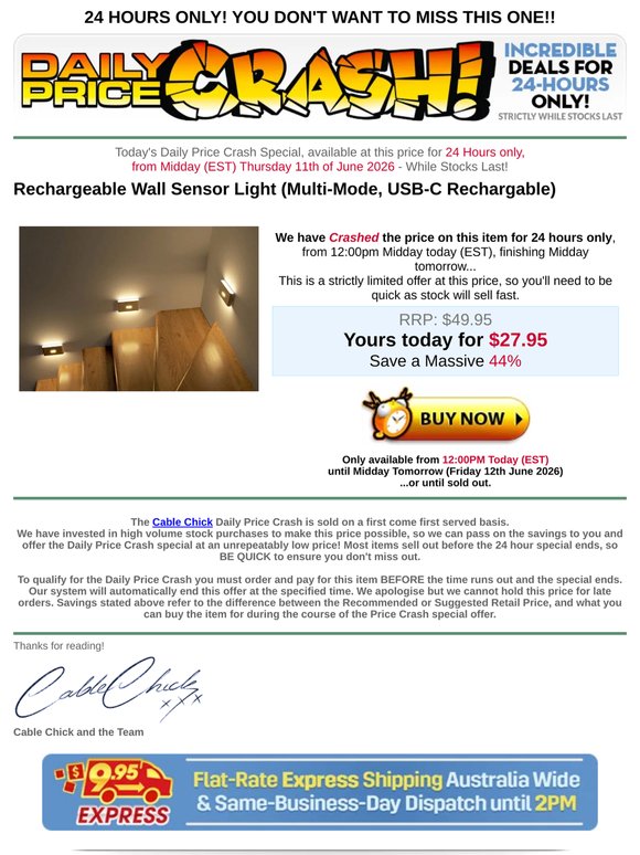 PRICE CRASH: Rechargeable Wall Sensor Light - SAVE 44%