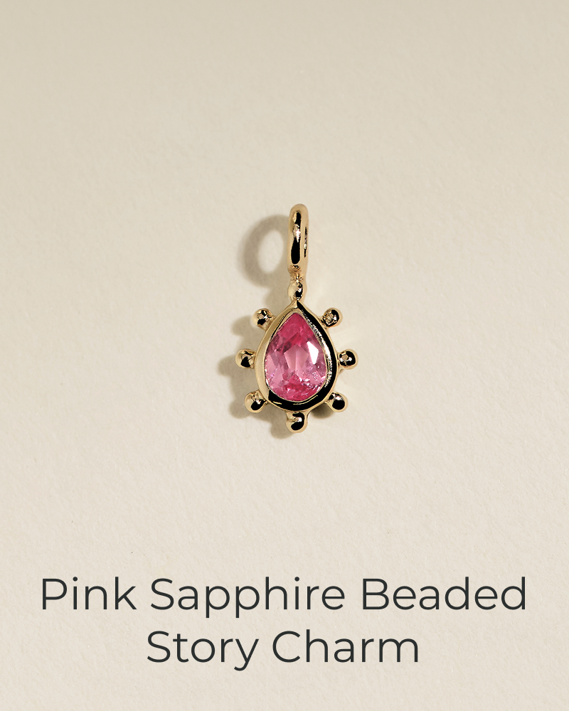 Pink Sapphire Beaded Charm 9k Gold