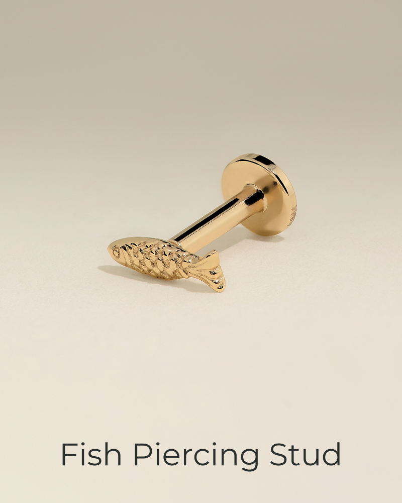 Fish Piercing Stud in Solid Gold