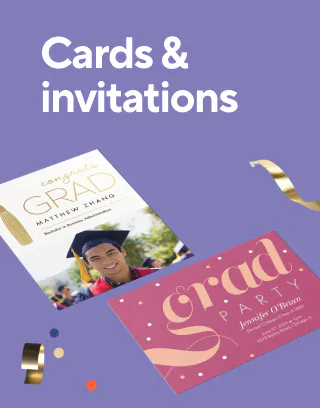 40% off custom cards, photo gifts, wrapping paper, banners, posters and yard signs
Cards & invitations
Photo gifts
Banners
Posters