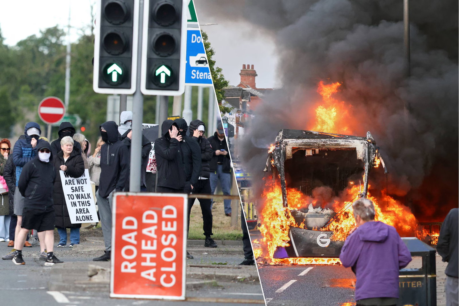 Gewelddadige protesten in Belfast na mesaanval door vluchteling: woningen in brand gestoken en politie bekogeld