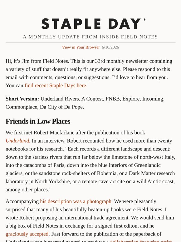 Staple Day: A Monthly Update From Inside Field Notes